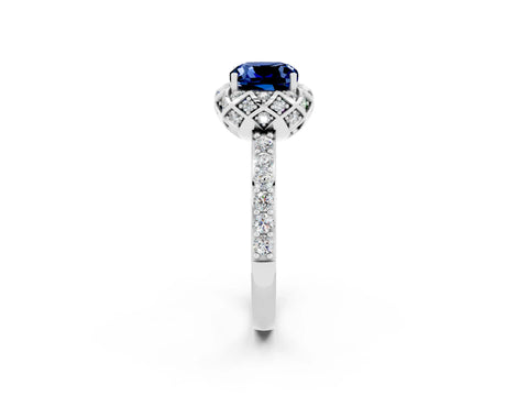 White gold Cushion Cut Diamond Solitaire Ring with Shared Prong Pavé Band_2