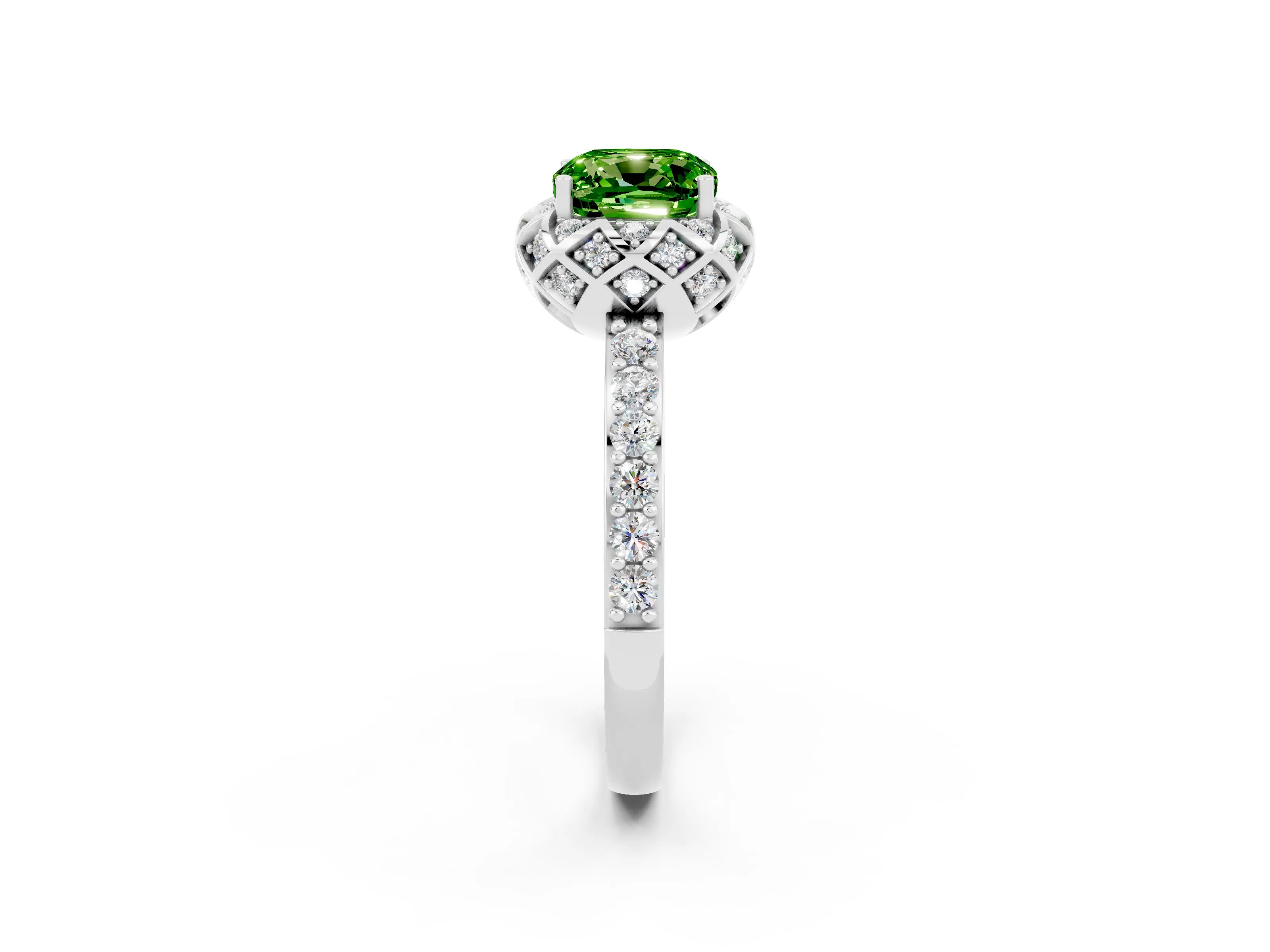 White gold Cushion Cut Diamond Solitaire Ring with Shared Prong Pavé Band_2
