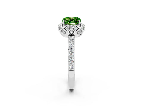 White gold Cushion Cut Diamond Solitaire Ring with Shared Prong Pavé Band_2