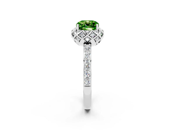 White gold Cushion Cut Diamond Solitaire Ring with Shared Prong Pavé Band