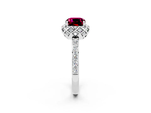 White gold Cushion Cut Diamond Solitaire Ring with Shared Prong Pavé Band_2