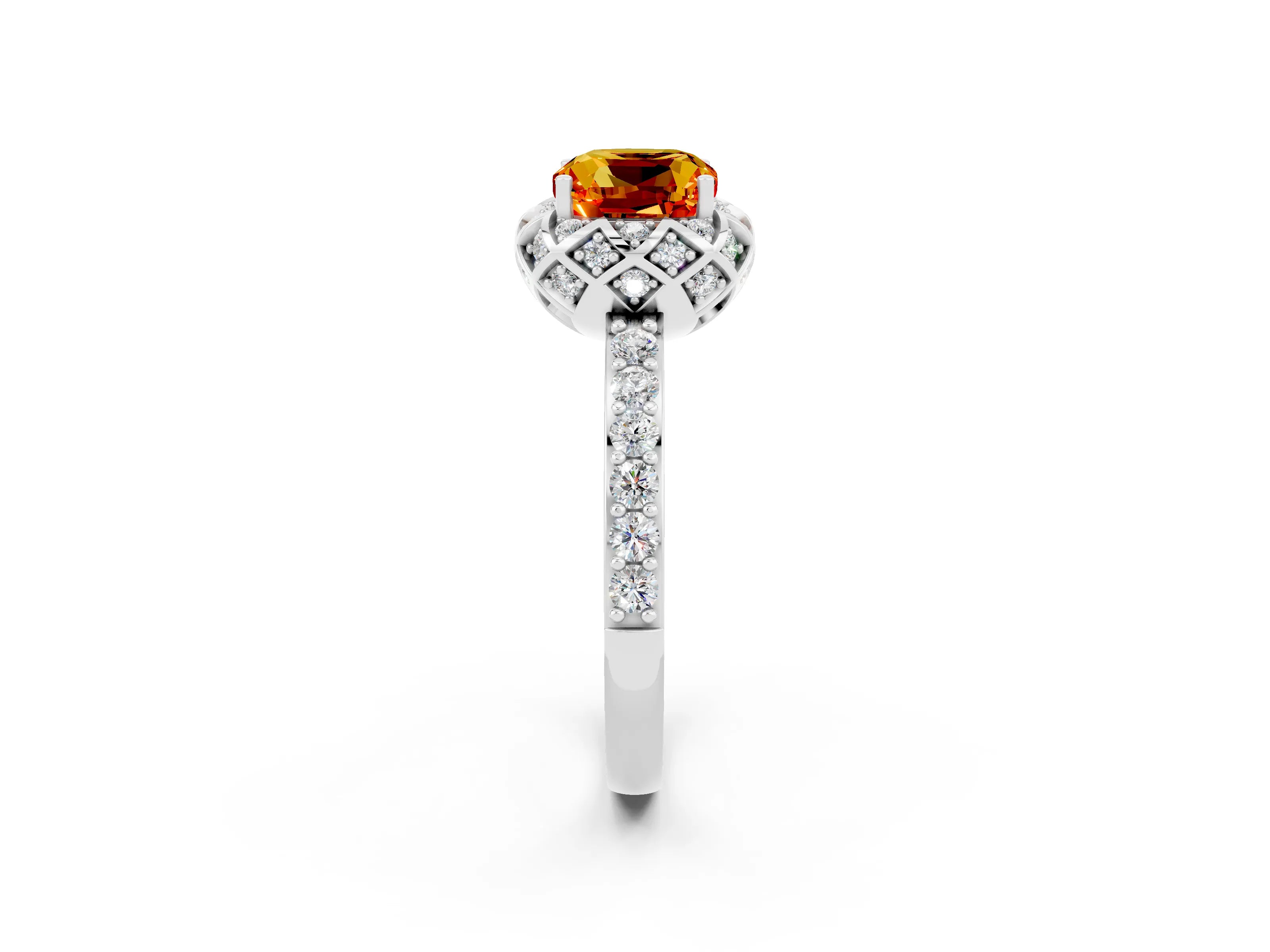 White gold Cushion Cut Diamond Solitaire Ring with Shared Prong Pavé Band_2