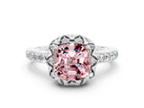 White gold Cushion Cut Diamond Solitaire Ring with Shared Prong Pavé Band