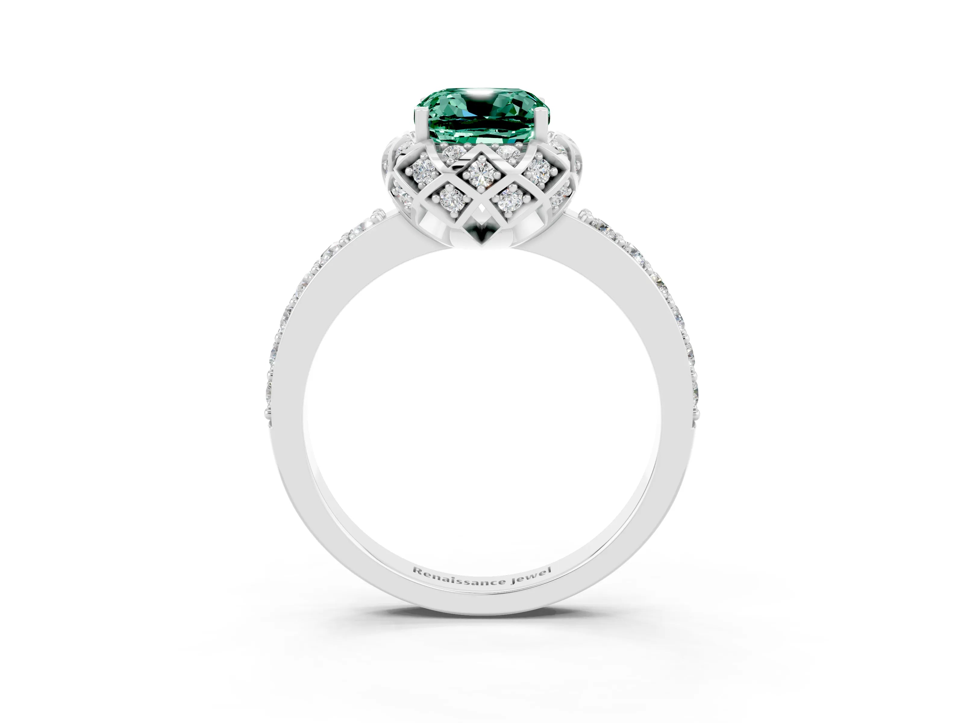 White gold Cushion Cut Diamond Solitaire Ring with Shared Prong Pavé Band_3