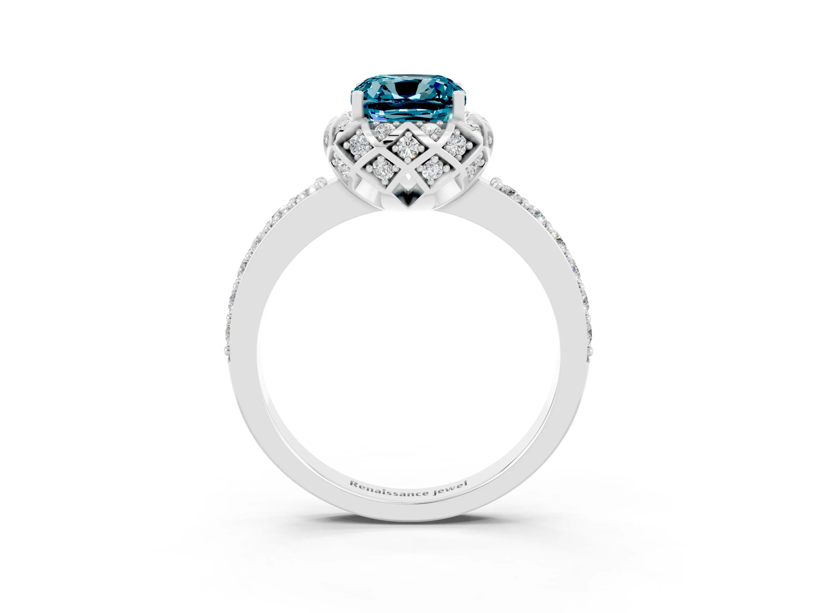 White gold Cushion Cut Diamond Solitaire Ring with Shared Prong Pavé Band_3