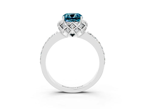 White gold Cushion Cut Diamond Solitaire Ring with Shared Prong Pavé Band_3