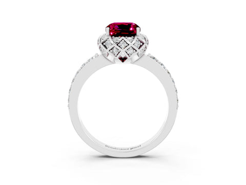 White gold Cushion Cut Diamond Solitaire Ring with Shared Prong Pavé Band_3
