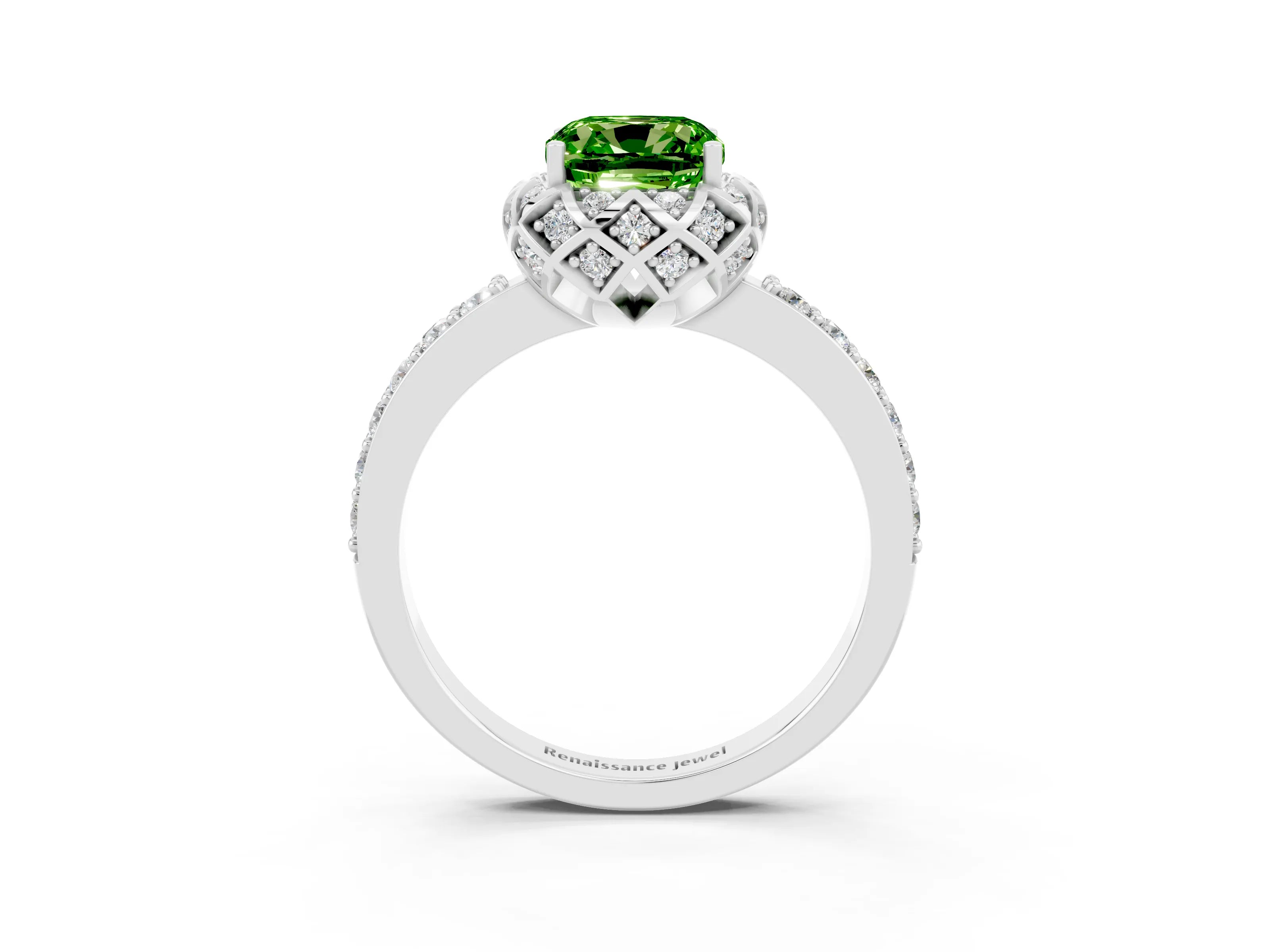 White gold Cushion Cut Diamond Solitaire Ring with Shared Prong Pavé Band_3