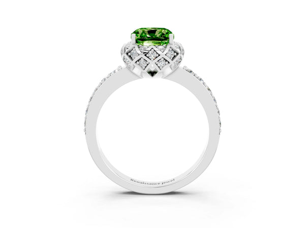 Platinum Cushion Cut Diamond Solitaire Ring with Shared Prong Pavé Band