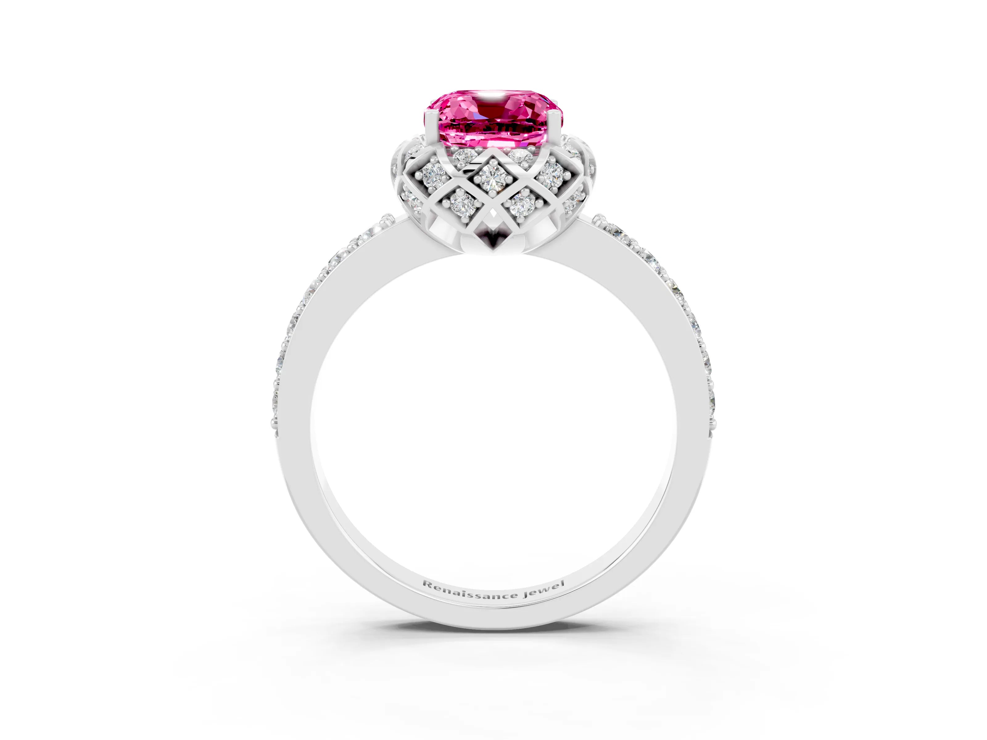 White gold Cushion Cut Diamond Solitaire Ring with Shared Prong Pavé Band_3
