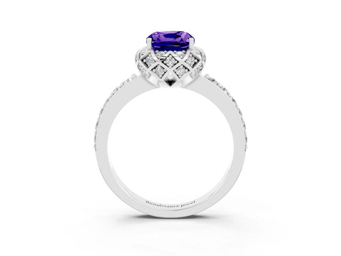White gold Cushion Cut Diamond Solitaire Ring with Shared Prong Pavé Band_3
