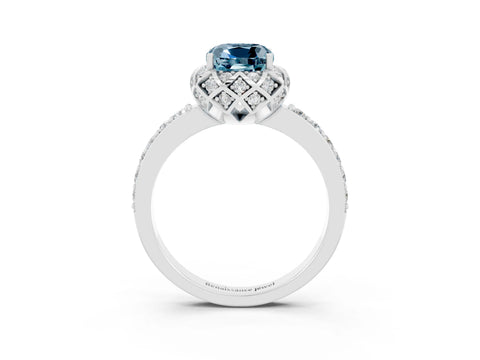 White gold Cushion Cut Diamond Solitaire Ring with Shared Prong Pavé Band_3
