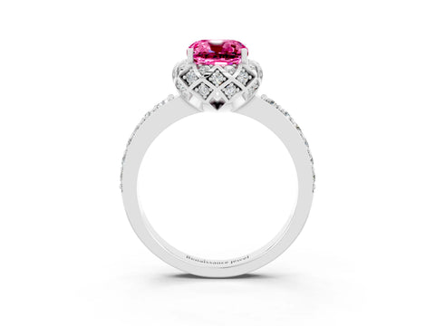 White gold Cushion Cut Diamond Solitaire Ring with Shared Prong Pavé Band_3