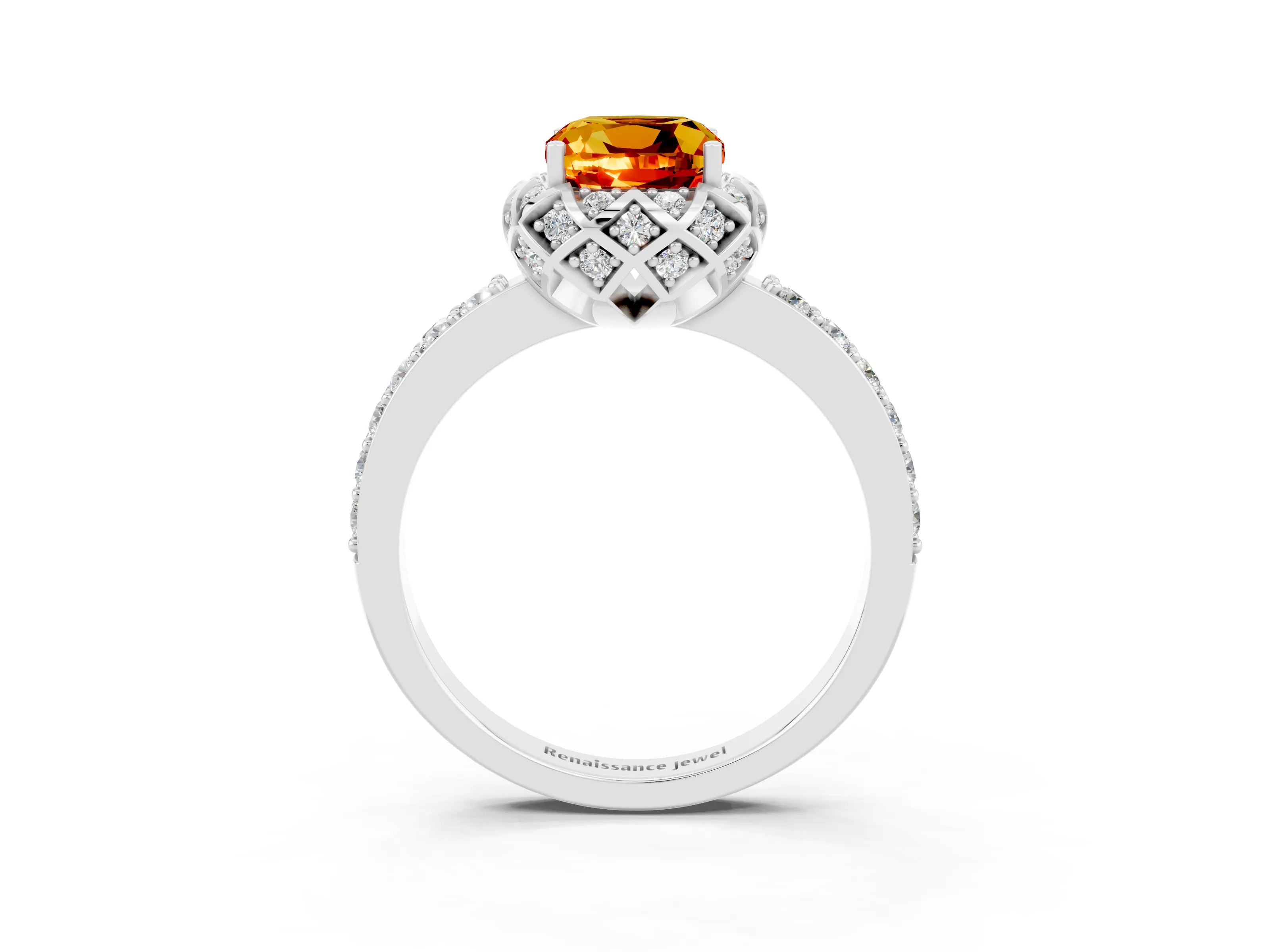 White gold Cushion Cut Diamond Solitaire Ring with Shared Prong Pavé Band_3