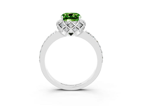 White gold Cushion Cut Diamond Solitaire Ring with Shared Prong Pavé Band_3