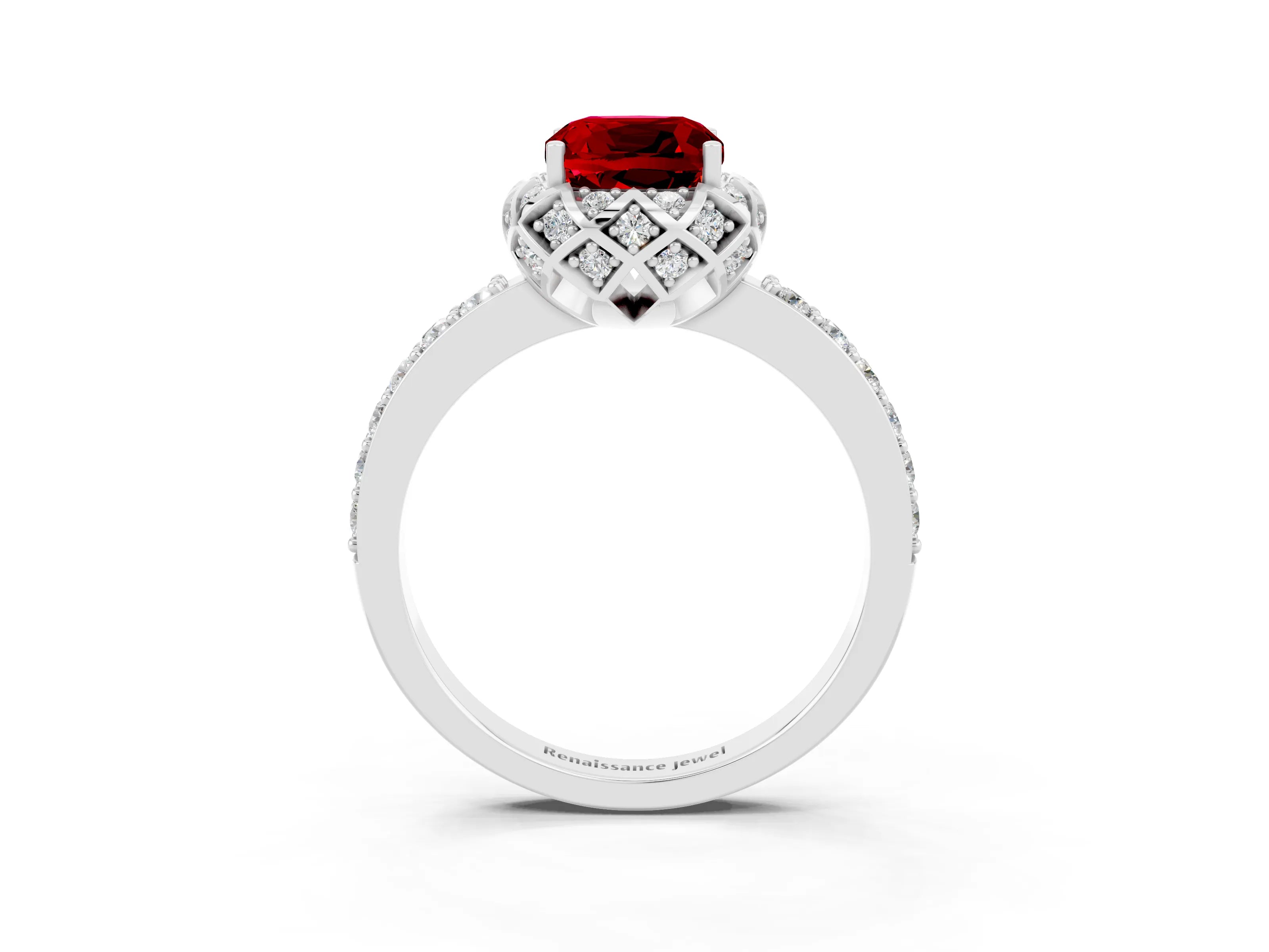 White gold Cushion Cut Diamond Solitaire Ring with Shared Prong Pavé Band_3