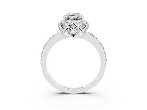 White gold Cushion Cut Diamond Solitaire Ring with Shared Prong Pavé Band_3