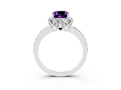 White gold Cushion Cut Diamond Solitaire Ring with Shared Prong Pavé Band_3