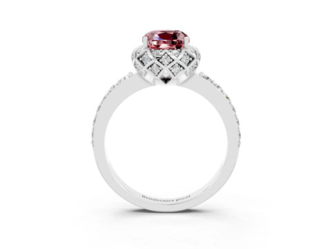 White gold Cushion Cut Diamond Solitaire Ring with Shared Prong Pavé Band_3