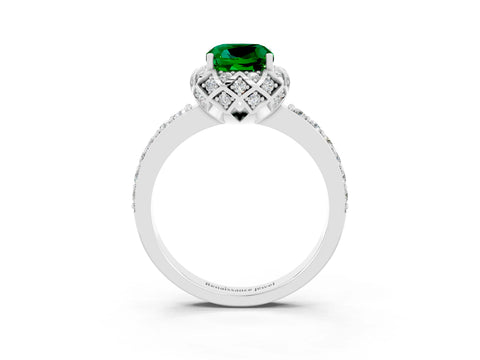 White gold Cushion Cut Diamond Solitaire Ring with Shared Prong Pavé Band_3