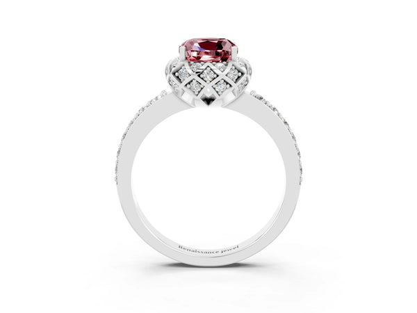 Silver Cushion Cut Diamond Solitaire Ring with Shared Prong Pavé Band