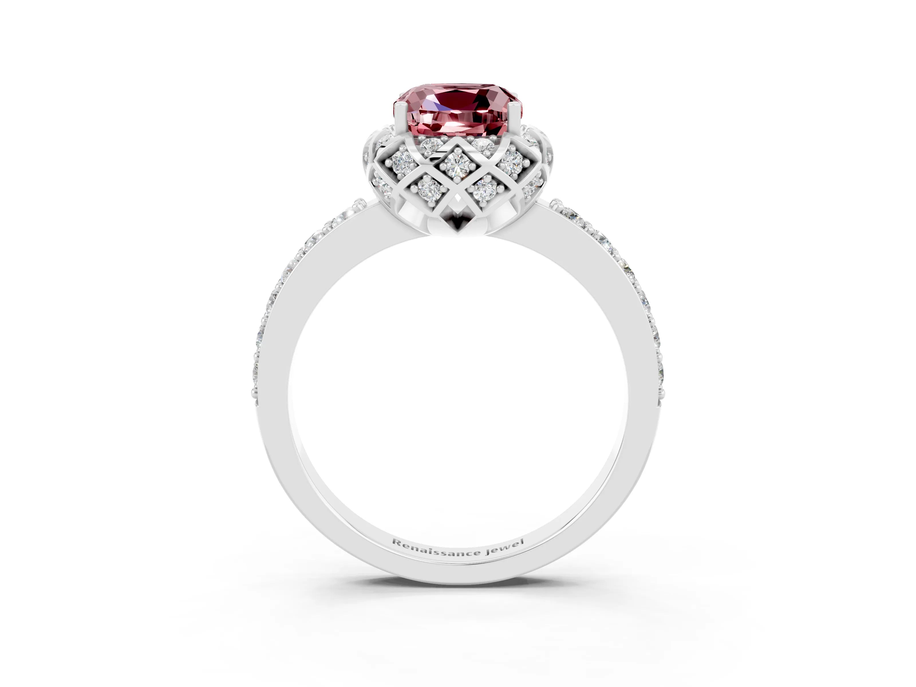 White gold Cushion Cut Diamond Solitaire Ring with Shared Prong Pavé Band_3