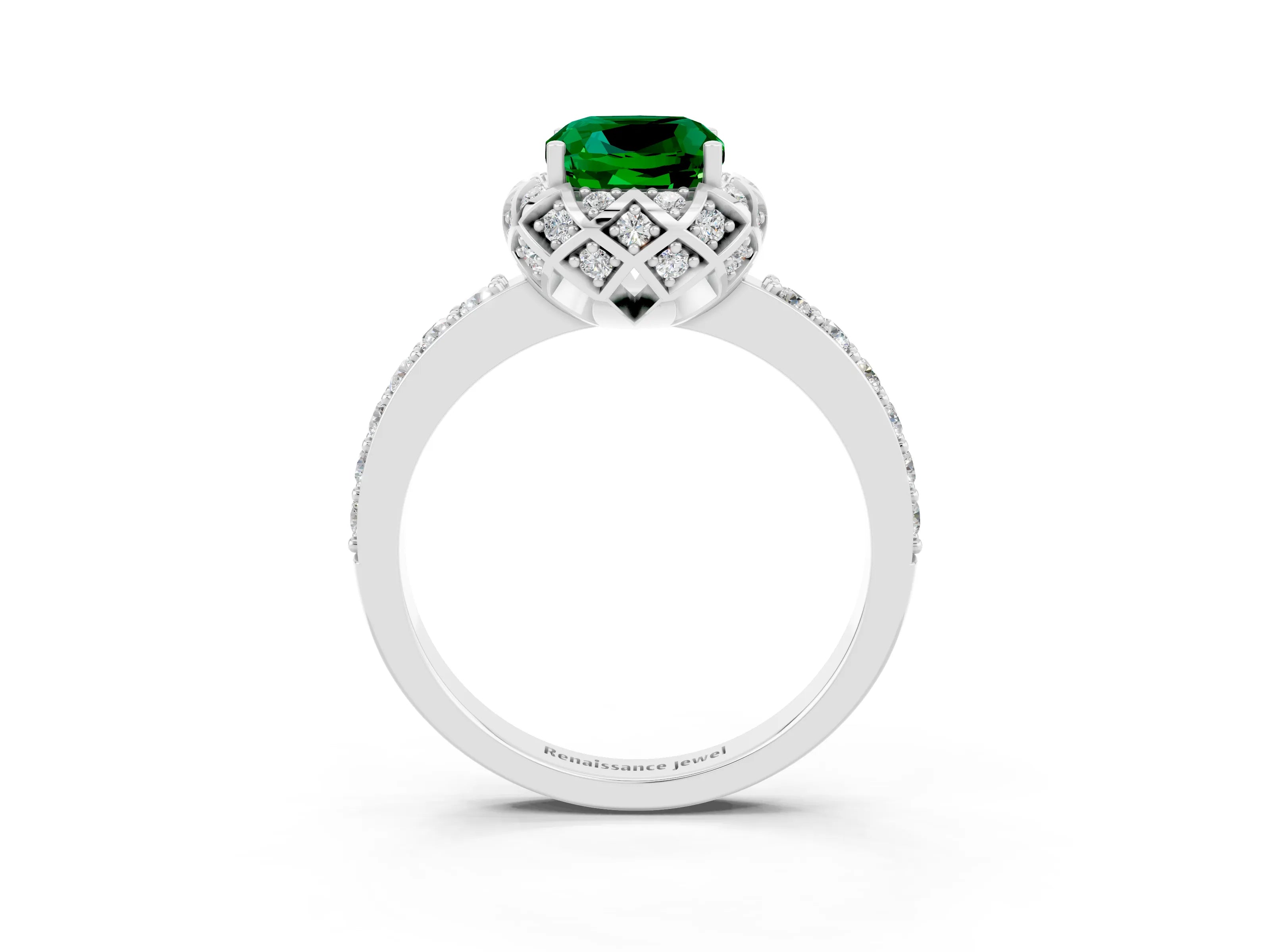 White gold Cushion Cut Diamond Solitaire Ring with Shared Prong Pavé Band_3