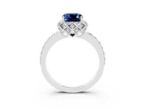 White gold Cushion Cut Diamond Solitaire Ring with Shared Prong Pavé Band_3