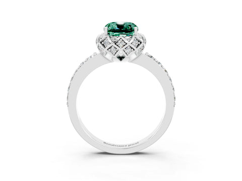 White gold Cushion Cut Diamond Solitaire Ring with Shared Prong Pavé Band_3