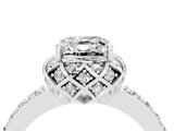 White gold Cushion Cut Diamond Solitaire Ring with Shared Prong Pavé Band_4