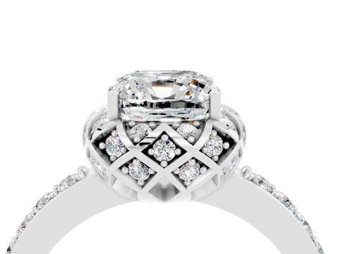 White gold Cushion Cut Diamond Solitaire Ring with Shared Prong Pavé Band_4