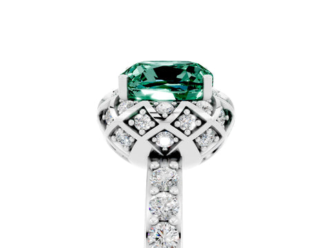 White gold Cushion Cut Diamond Solitaire Ring with Shared Prong Pavé Band_5