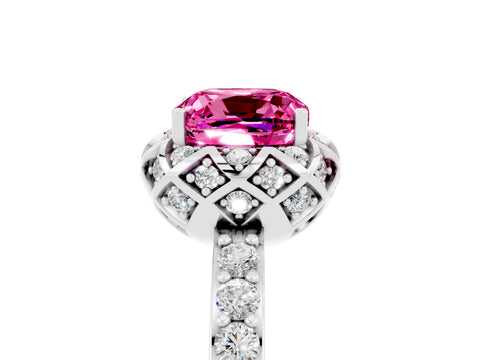 White gold Cushion Cut Diamond Solitaire Ring with Shared Prong Pavé Band_5