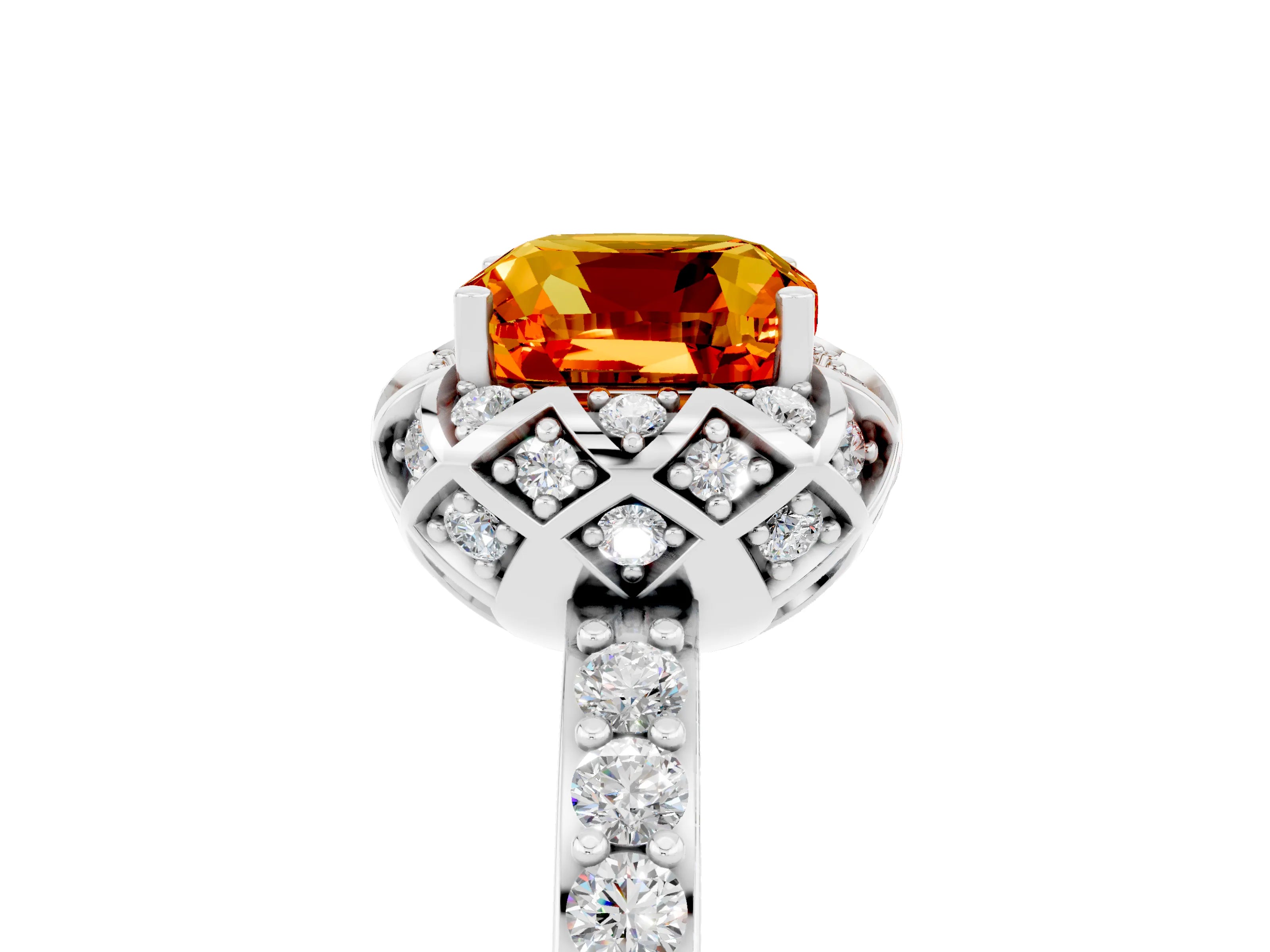 White gold Cushion Cut Diamond Solitaire Ring with Shared Prong Pavé Band_5