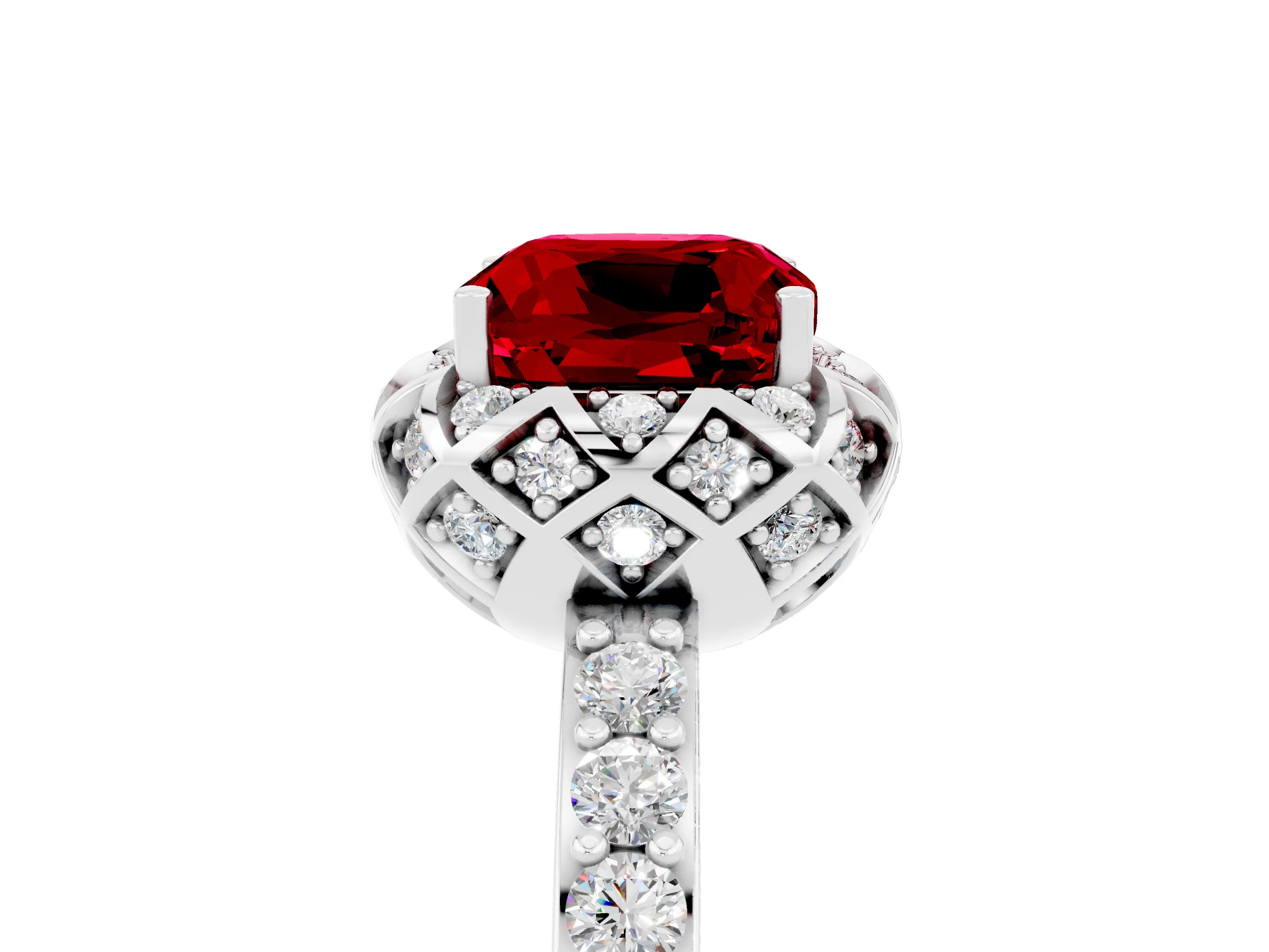 White gold Cushion Cut Diamond Solitaire Ring with Shared Prong Pavé Band_5