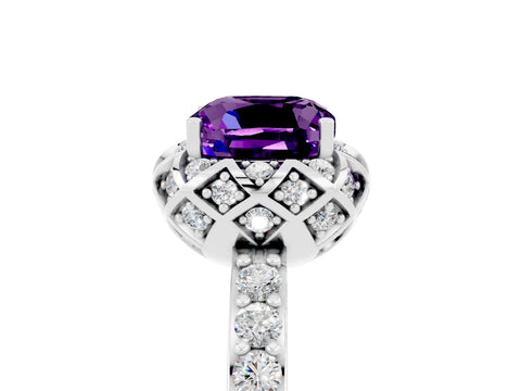White gold Cushion Cut Diamond Solitaire Ring with Shared Prong Pavé Band_5