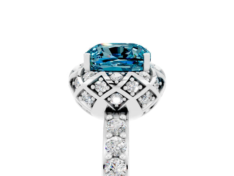 White gold Cushion Cut Diamond Solitaire Ring with Shared Prong Pavé Band_5