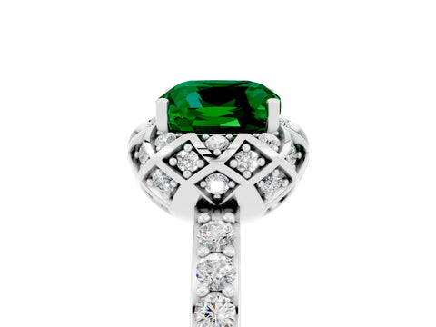 White gold Cushion Cut Diamond Solitaire Ring with Shared Prong Pavé Band_5