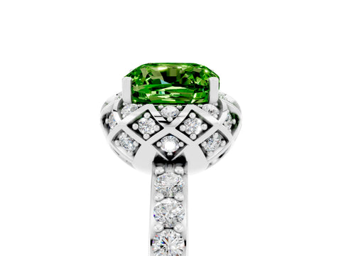 White gold Cushion Cut Diamond Solitaire Ring with Shared Prong Pavé Band_5