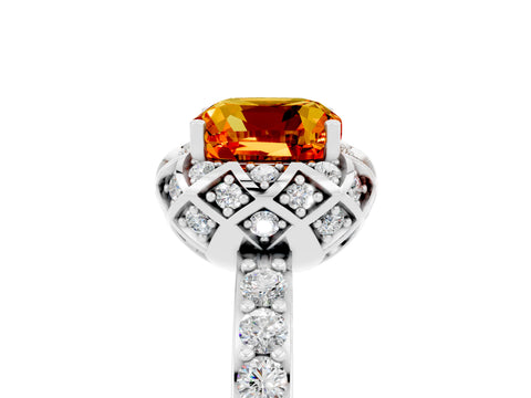 White gold Cushion Cut Diamond Solitaire Ring with Shared Prong Pavé Band_5