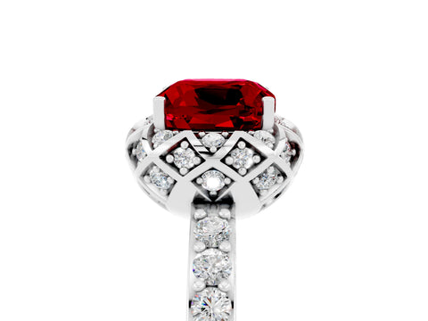 White gold Cushion Cut Diamond Solitaire Ring with Shared Prong Pavé Band_5