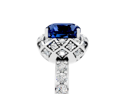 White gold Cushion Cut Diamond Solitaire Ring with Shared Prong Pavé Band_5