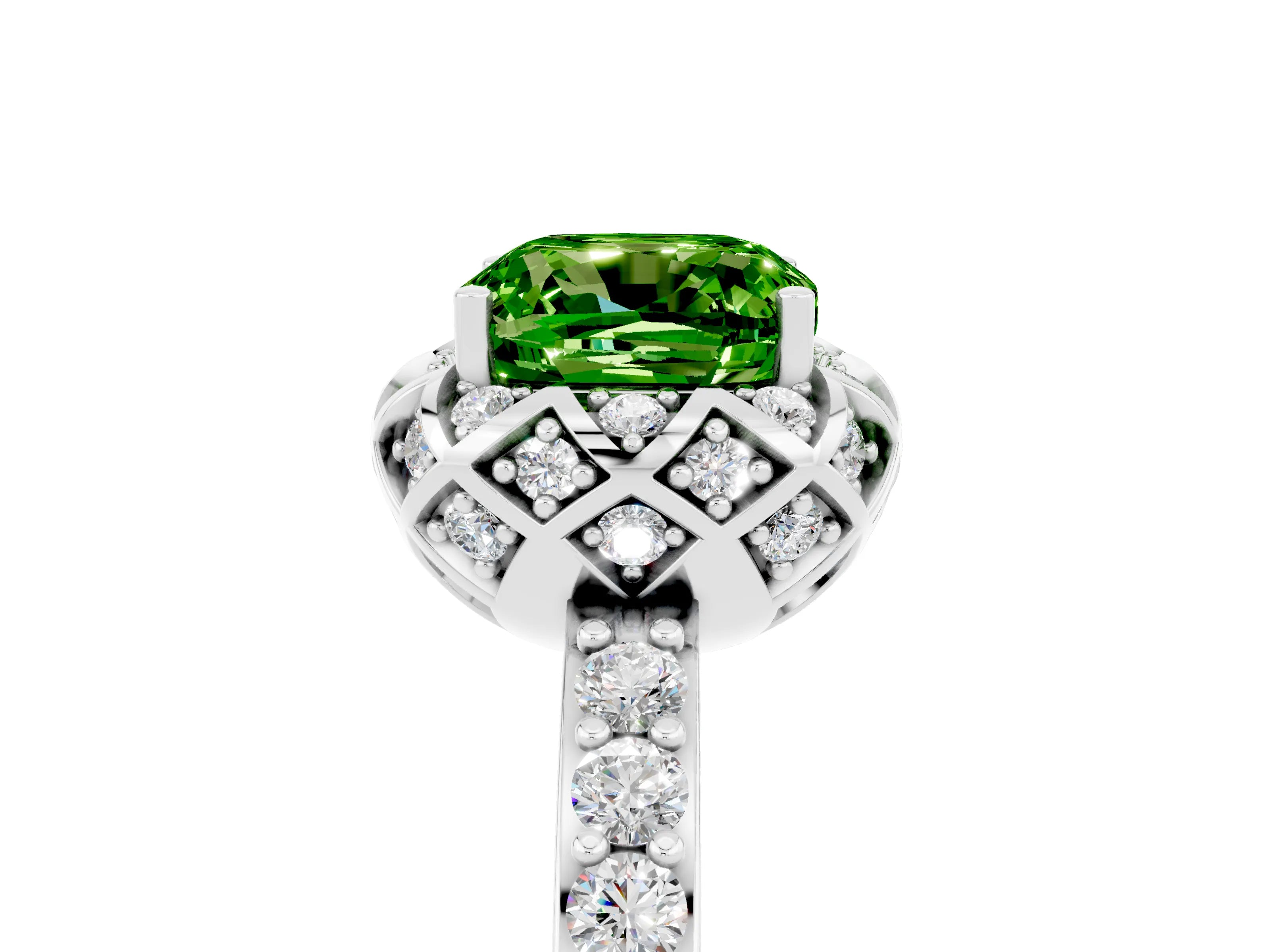 White gold Cushion Cut Diamond Solitaire Ring with Shared Prong Pavé Band_5