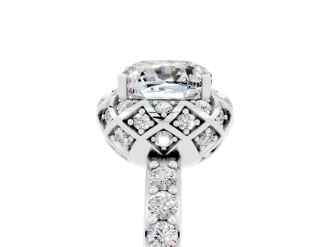 White gold Cushion Cut Diamond Solitaire Ring with Shared Prong Pavé Band_5