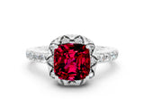 White gold Cushion Cut Diamond Solitaire Ring with Shared Prong Pavé Band