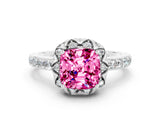 White gold Cushion Cut Diamond Solitaire Ring with Shared Prong Pavé Band