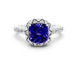 White gold Cushion Cut Diamond Solitaire Ring with Shared Prong Pavé Band