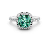 White gold Cushion Cut Diamond Solitaire Ring with Shared Prong Pavé Band