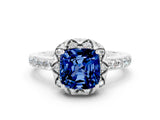 White gold Cushion Cut Diamond Solitaire Ring with Shared Prong Pavé Band