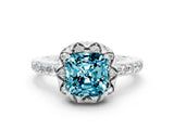 White gold Cushion Cut Diamond Solitaire Ring with Shared Prong Pavé Band